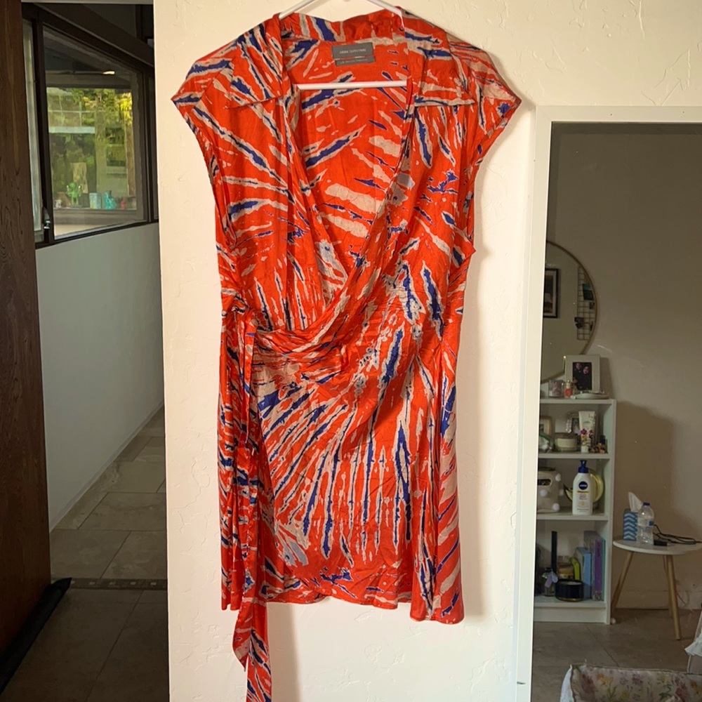 Urban outfitters orange and blue tye die wrap/tie dress size M/L
